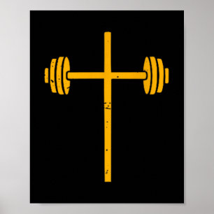 Poster Barbell Cross-t-shirt drôle chrétien Workout Gym J