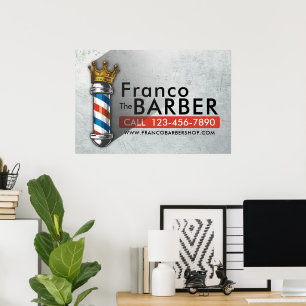 Poster Barber Hair Shop King Crown Barber Pole Hair Salon