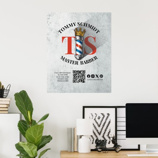 Poster Barber Shop Royal Couronne Barber Pole Salon des c (Bureau à domicile)
