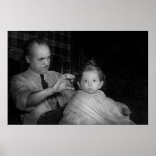 Poster Barbier - Première coupe de cheveux