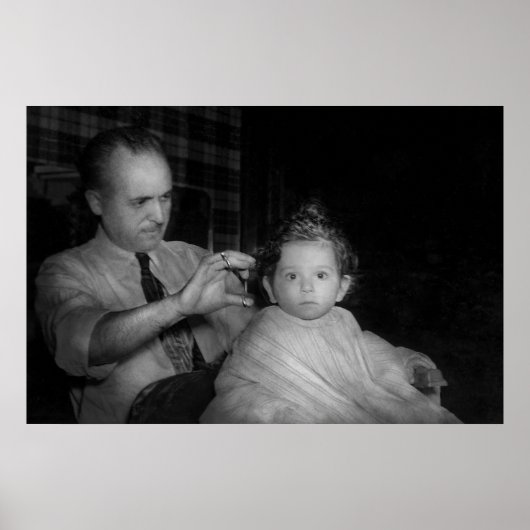 Poster Barbier - Première coupe de cheveux (Devant)
