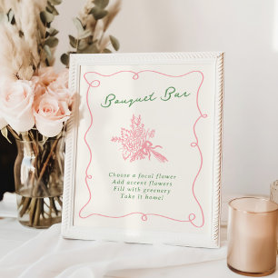 Poster Barbouquet Rose et Vert Dessiné à la Main de Maniè