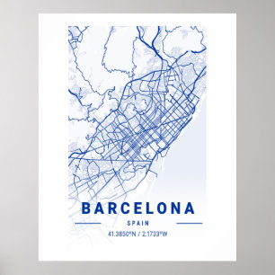 Poster Barcelona City Map Blue