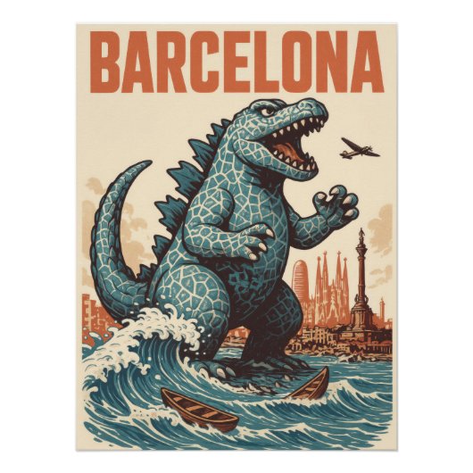 Poster Barcelona City Monster Attack Art Print - Kaiju (Devant)