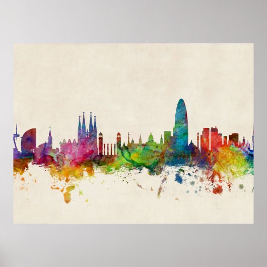 Poster Barcelona Espagne Skyline (Devant)
