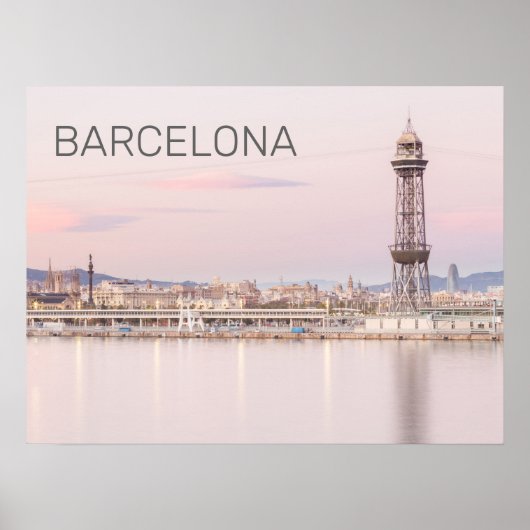 Poster Barcelona Skyline Sunset Catalogne Espagne (Devant)