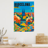 Poster Barcelona Spain Colorful Aerial View Travel (Cuisine)