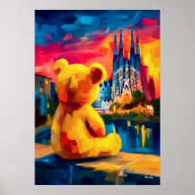 Barcelona Teddy Fauvist Sunset Skyline Print