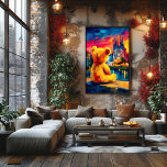 Poster Barcelona Teddy Fauvist Sunset Skyline Print<br><div class="desc">Warm Barcelona teddy fauvist artwork featuring a contemplative teddy bear silhouette overlooking the Sagrada Familia at sunset. Expressive fauvist color planes and structured geometric architecture create vibrant wall art perfect for barcelona lovers, nursery decor, and modern interiors.</div>