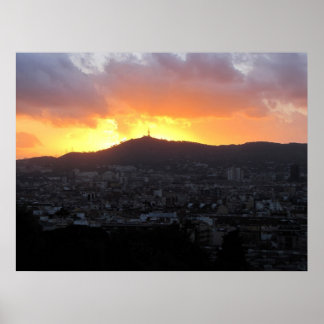 Poster Barcelone au coucher du soleil (Toile)