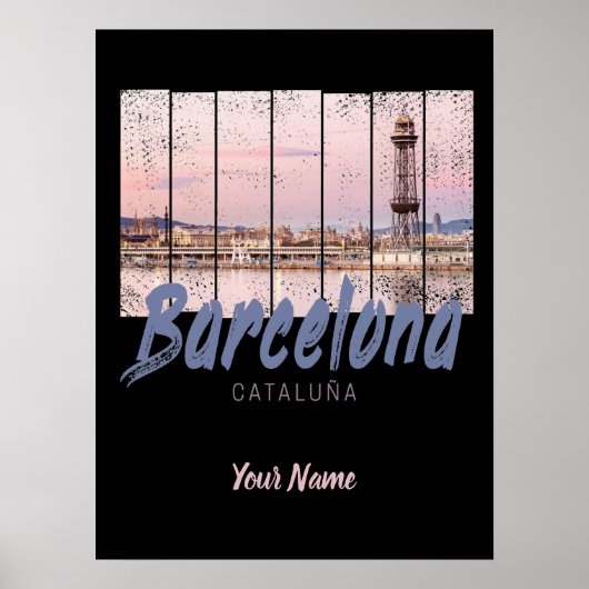 Poster Barcelone Catalogne coucher de soleil Skyline Espa (Devant)