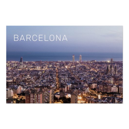 Poster Barcelone Catalogne Sunset Skyline Espagne Citysca (Devant)