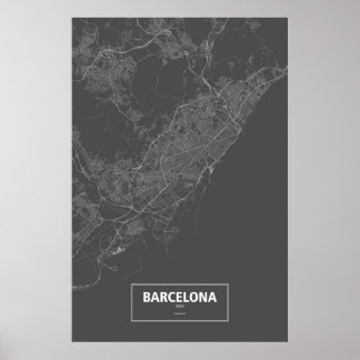 Poster Barcelone, Espagne (blanc sur noir)