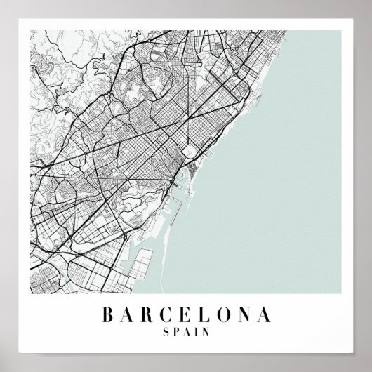 Poster Barcelone Espagne Blue Water Street Carte (Devant)