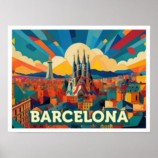 Poster Barcelone Espagne coloré artistique (Devant)