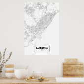 Poster Barcelone, Espagne (noir sur blanc) (Cuisine)