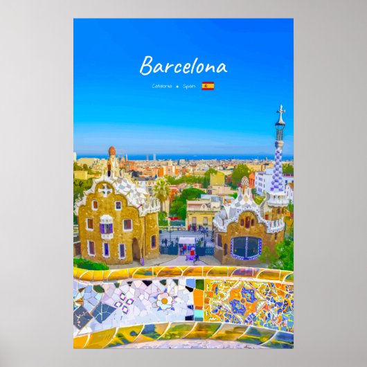 Poster Barcelone, Espagne - Parc Guell Mosaïque Gaudi (Devant)