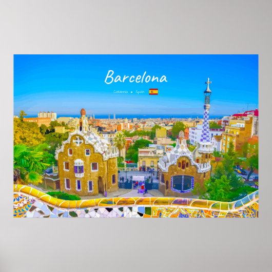 Poster Barcelone, Espagne - Parc Guell Mosaïque Gaudi (Devant)