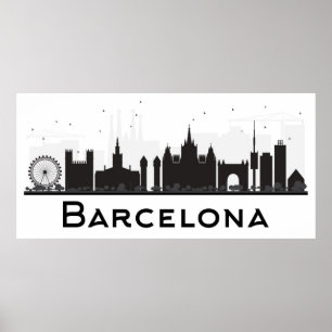 Poster Barcelone, Espagne Skyline de la ville noire et