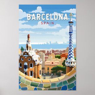 Poster Barcelone Espagne Travel Art Vintage