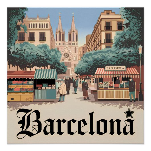 Poster Barcelone Espagne vintage (Devant)