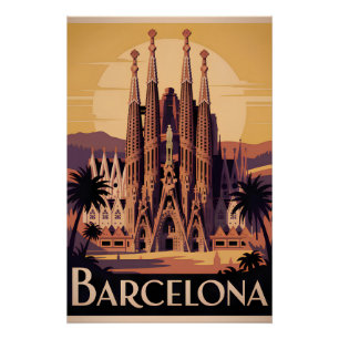 Poster Barcelone Espagne vintage