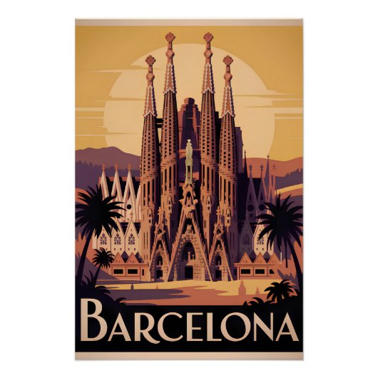 Poster Barcelone Espagne vintage (Devant)