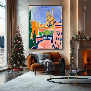 Poster Barcelone Sagrada Familia et Skyline en Fauvist