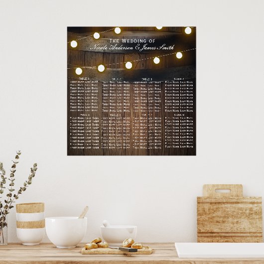Poster Baril en bois Lights Rustic Mariage Sièges Graphiq (Cuisine)