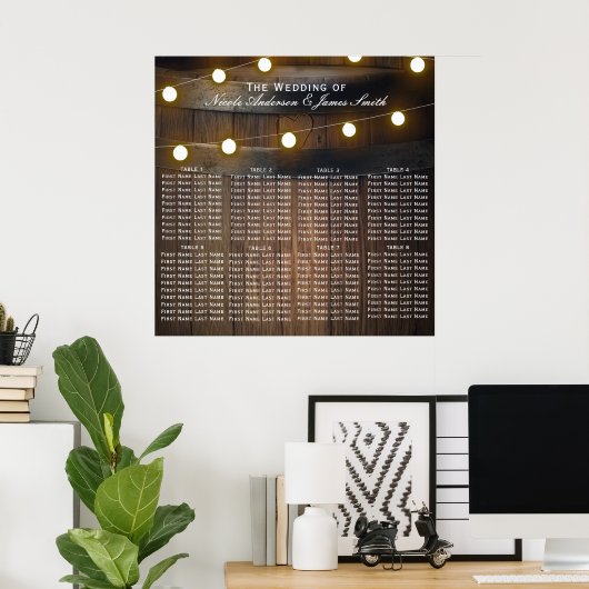 Poster Baril en bois Lights Rustic Mariage Sièges Graphiq (Bureau à domicile)