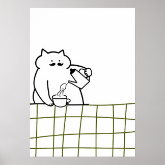 Poster Barista Cat — Coffee Pouring Feline Illustration