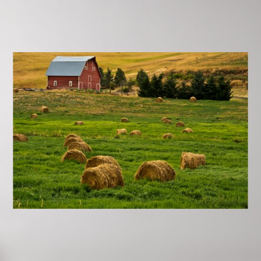 Poster Barne rouge, balles de foin, Albion, Palouse Area (Devant)