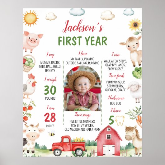 Poster Barnyard Animal Première année Photo Milestone Pos (Devant)