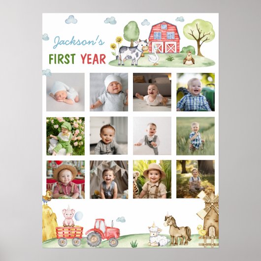 Poster Barnyard Animaux Première année Photo Milestone Po (Devant)