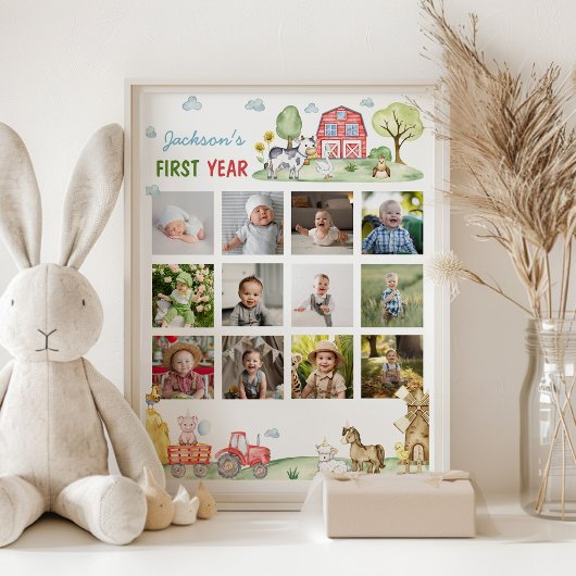 Poster Barnyard Animaux Première année Photo Milestone Po