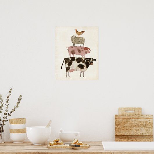 Poster Barnyard Buds - Vache, cochon, mouton et hen (Cuisine)