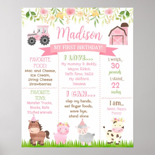 Poster Barnyard Farm Animaux Anniversaire Milestone Sign  (Devant)