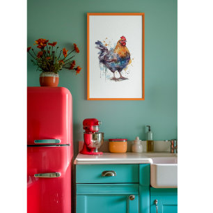 Poster Barnyard Splendor : Aquarelle Hen