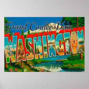 Poster Barrage de Grand Coulee, Washington - Lettre grand