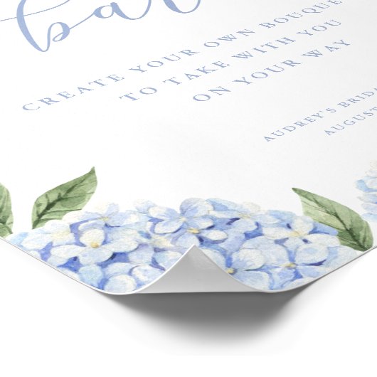 Poster Barre à fleurs Blue Hydrangea Fête des mariées (Coin)