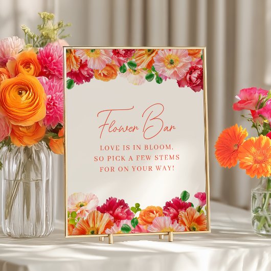 Poster Barre à fleurs orange et rose vif