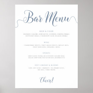 Poster Barre Bleue Dusty Menu Liste des boissons Mariages