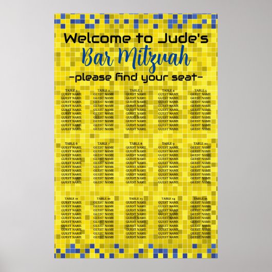 Poster Barre BM et jeu Bat mitzvah sur la carte de siège (Devant)