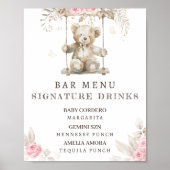 Poster Barre de Baby shower Rose Floral Teddy Bear (Devant)