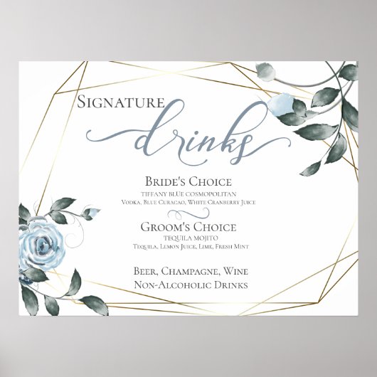 Poster Barre de Boissons de Signature de la Mariée et du  (Devant)