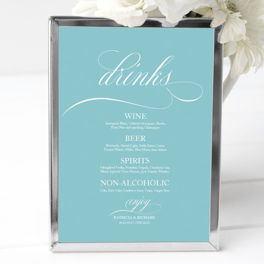 Poster Barre de boissons mariage Menu Signer Chic Purist 