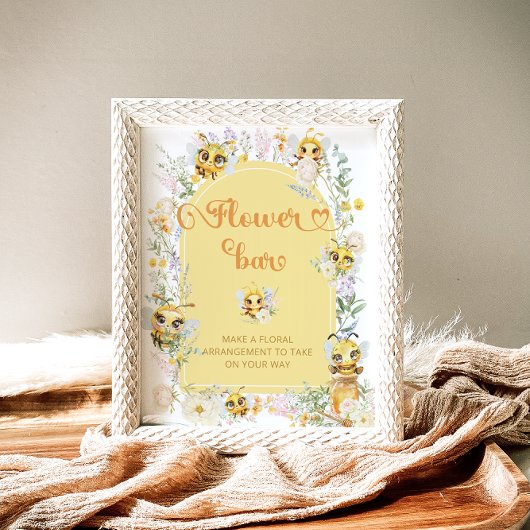 Poster Barre de fleurs d'abeille aquarelle