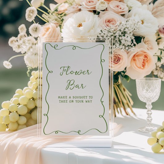 Poster Barre de fleurs de cadre vert dessinée à la main