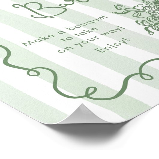 Poster Barre de fleurs Whimsical Sage vert main dessinée (Coin)