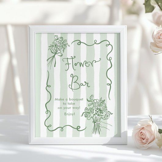 Poster Barre de fleurs Whimsical Sage vert main dessinée